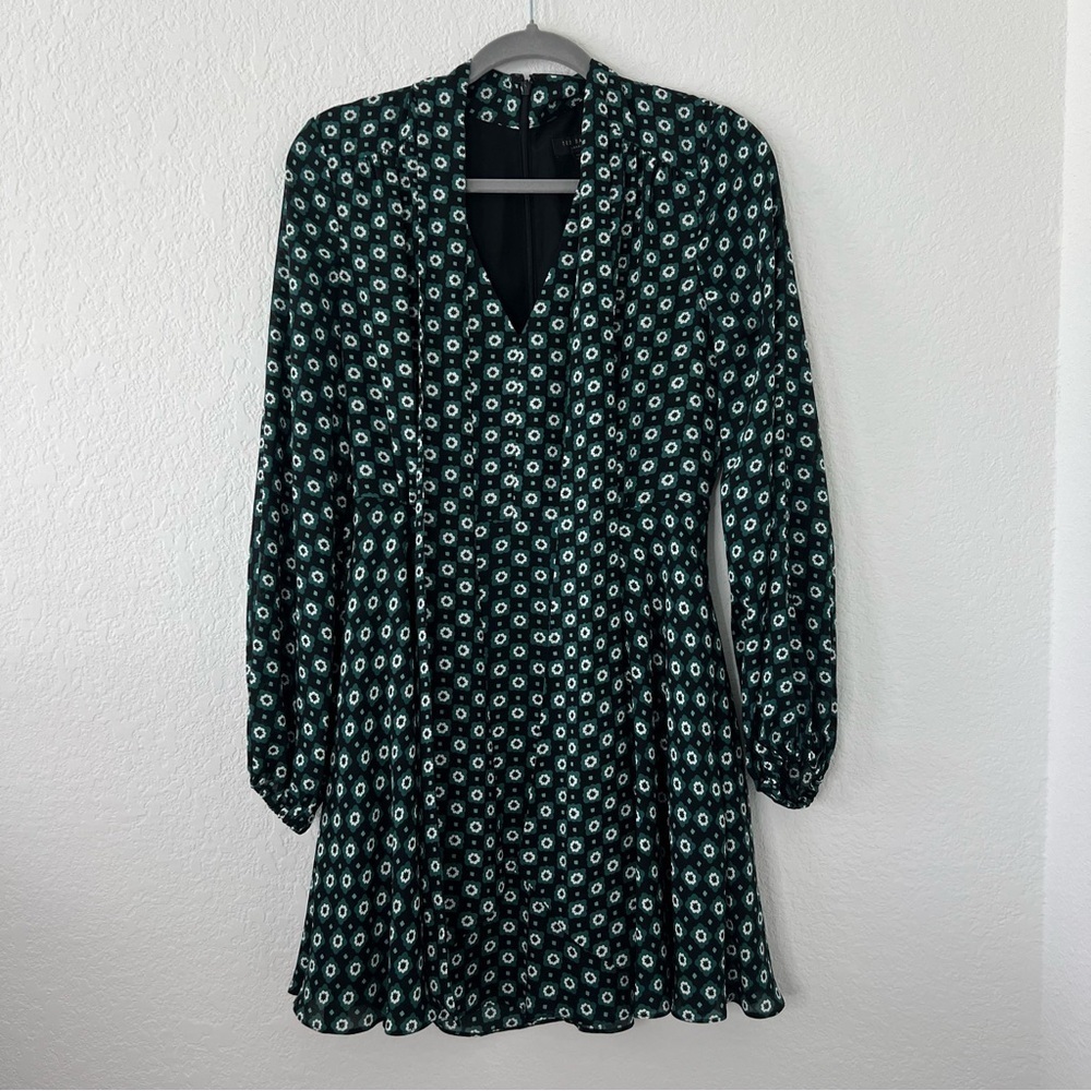 Ted Baker‎ London Green Geometric Floral Print Dolley Dress Size 1 (US Size 4) - Picture 6 of 17